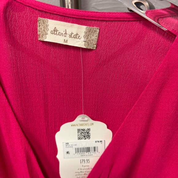 Altard State Mini Ruffled Tiered Long Sleeve Smocked Waist in Fuschia, Medium - Picture 5 of 7